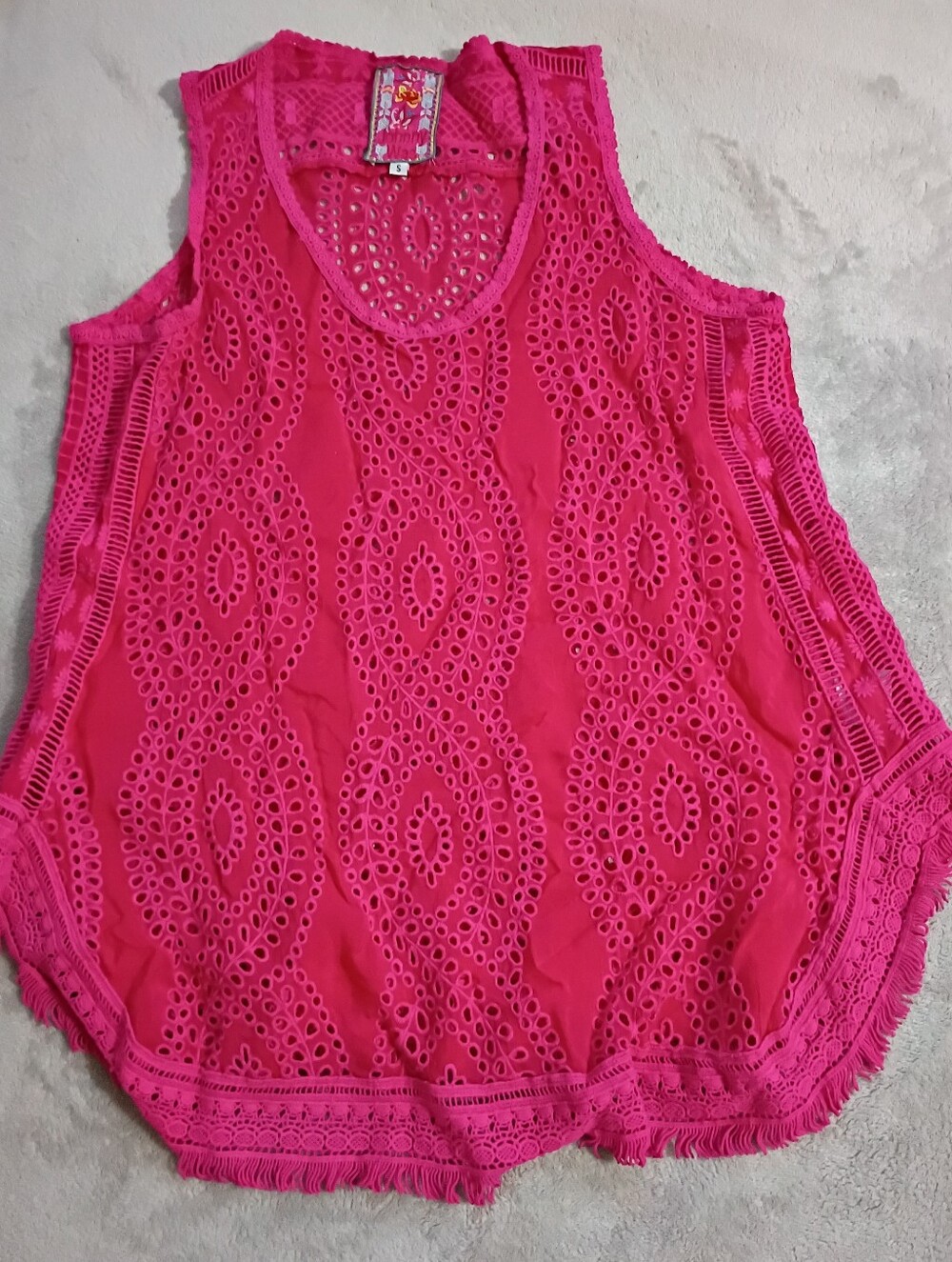 Johnny Was Raspberry Pink Eyelet Embroidered Top S